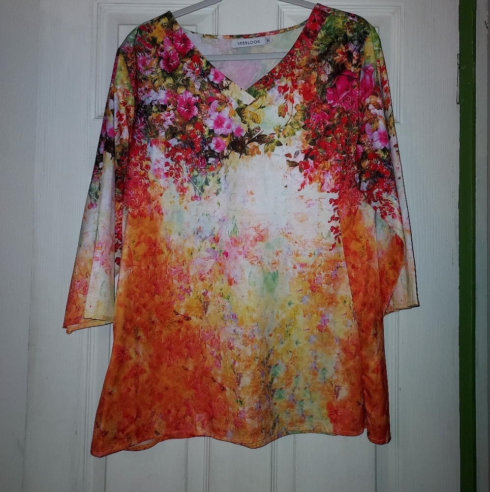 MISSLOOK womens floral tie dye pull over top